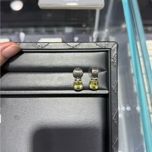 925 Sterling Silver Peridot Drop Earrings | Designer Signed | Artisan Bezel Set